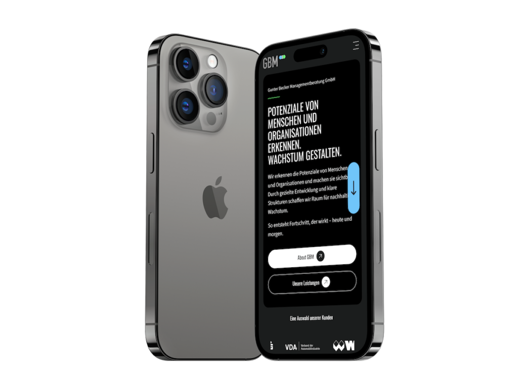 iphone 14 Pro Mockup mit Startseite von GBM