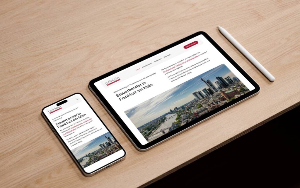 Mobile Geräte Mockup mit Startseite Steuerberatung Heinlein