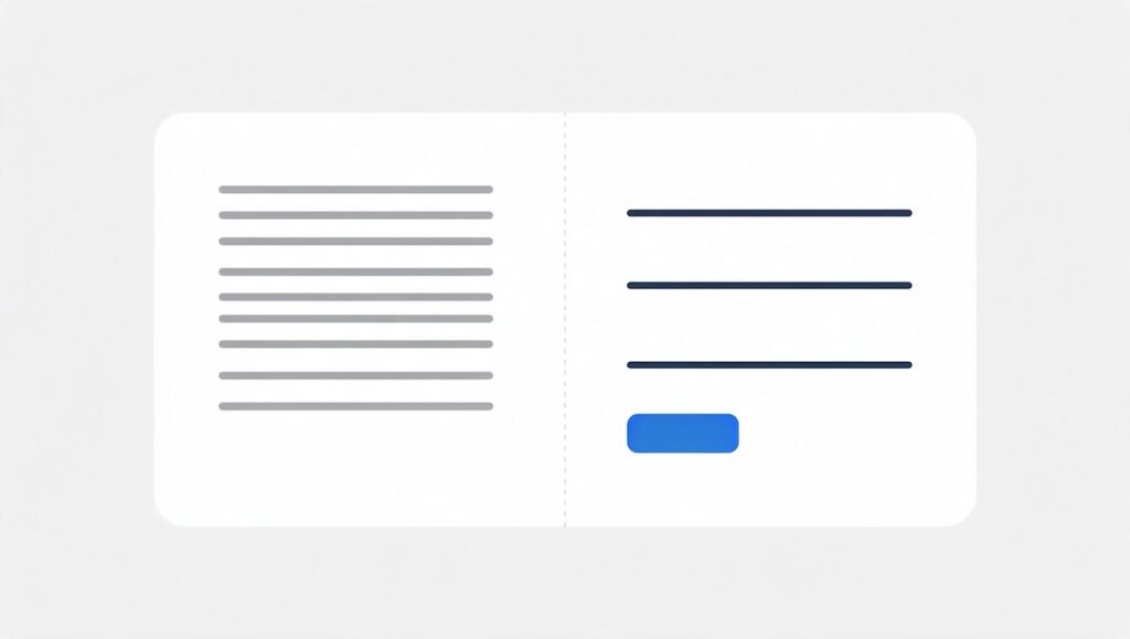 Vergleich zweier Formulare: acht überladene Eingabefelder links, drei reduzierte Felder mit Button rechts.