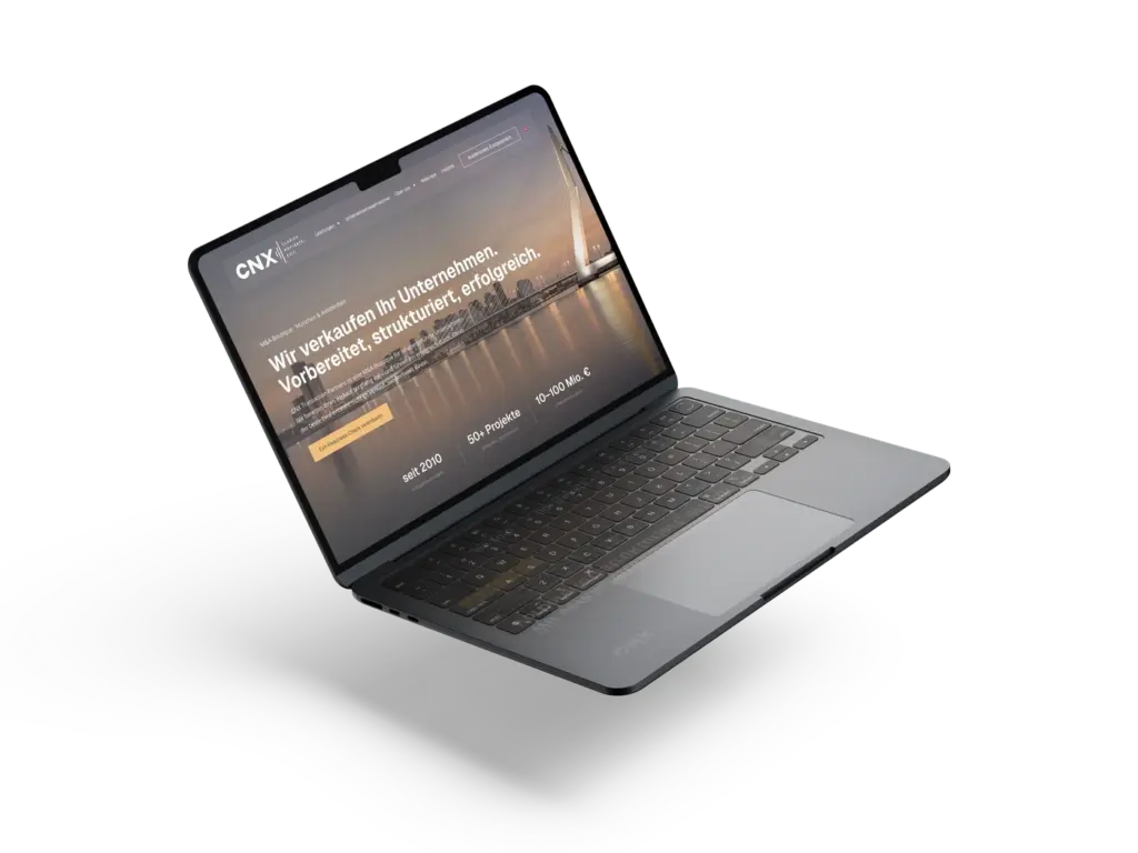 Neue Website von CNX Transaction Partners auf dem MacBook – Startseite