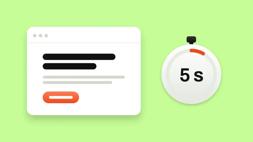 Website draft next to a stopwatch showing five seconds – the 5-second test