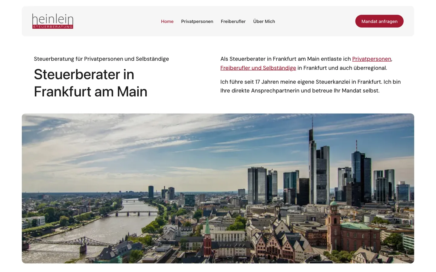 New website of Steuerberatung Heinlein (desktop, after the relaunch)