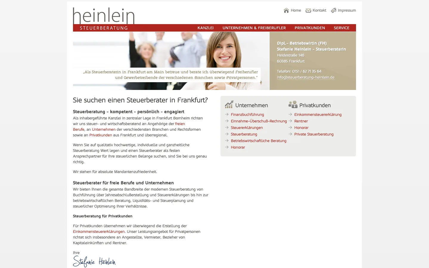 Old website of Steuerberatung Heinlein (desktop, before the relaunch)